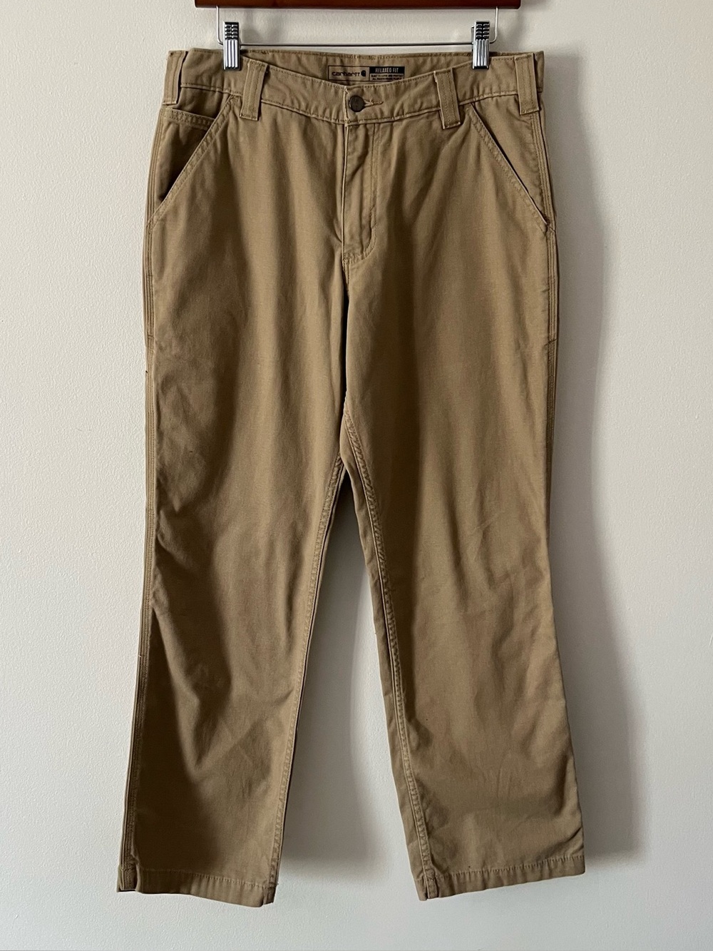 Men's Unisex Carhartt Tan Rugged Flex Relaxed Fit Canvas Work Pants 33 x 30